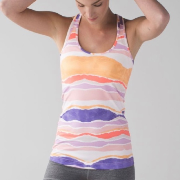 LULULEMON CRB Cool Racerback Beacher Stripe White Iris Flower Tank Size 6 - Picture 2 of 12